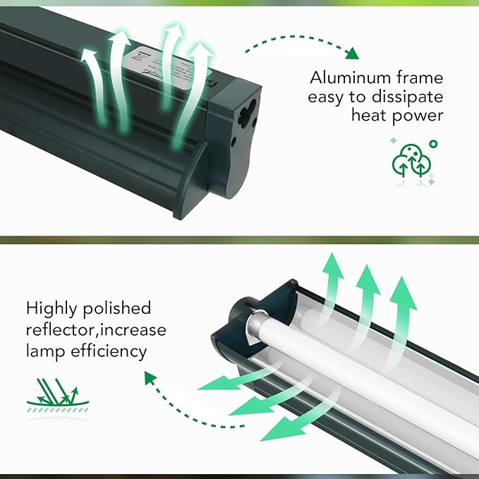 T5 Reptile Light Fixture Green Combo Kit 39W Light Fixture Reptile Terrarium Hood 10.0 UVB Light Bulb Fluorescent Tube Ideal for Tropical and Deserts Such as Bearded Dragon Lizards and Tortoises