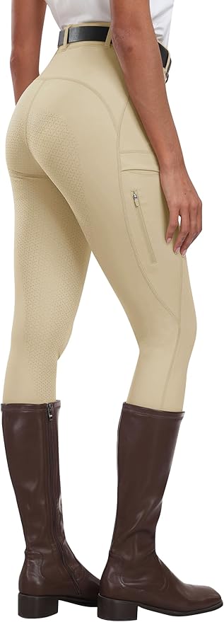 MoFiz Women's Silicone Full Seat Horse Riding Pants Zipper Pockets Equestrian Breeches Riding Tights