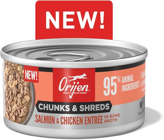 ORIJEN Chunks & Shreds Wet Cat Food Salmon & Chicken Entrée 3oz Cans (12 Count)