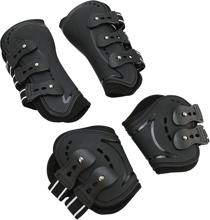 Horse Leg Guard, Horse Leg Protector Shock Absorption Breathable Open Front Tendon Boots for Jumping Show Riding, PU Shell Front Back Wrap Protective Boots Guards (L)