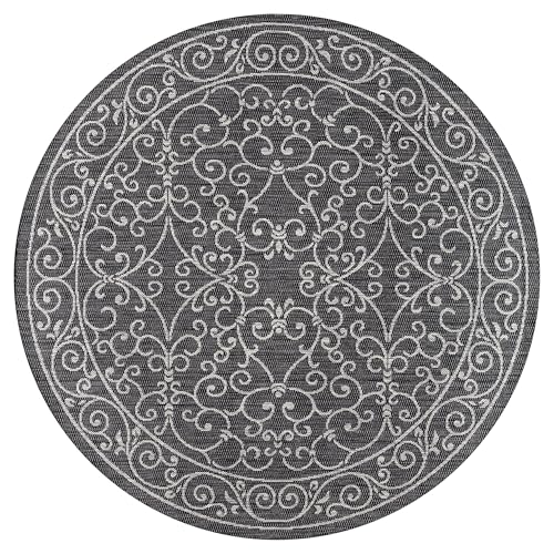 Vintage Filigree Indoor Outdoor Round Area Rug 4 Ft Black