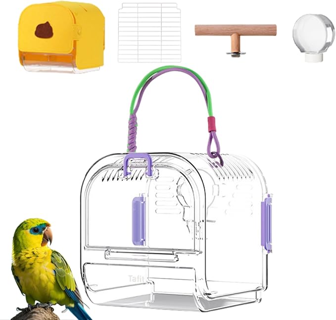 Portable Plastic Bird Cages，Travel Bird Cage,Lightweight Waterproof Ventilated Small Bird Cage,Outdoor Use Easy to Carry,for Small Birds, Budgies and Pet Birds (Purple, B)