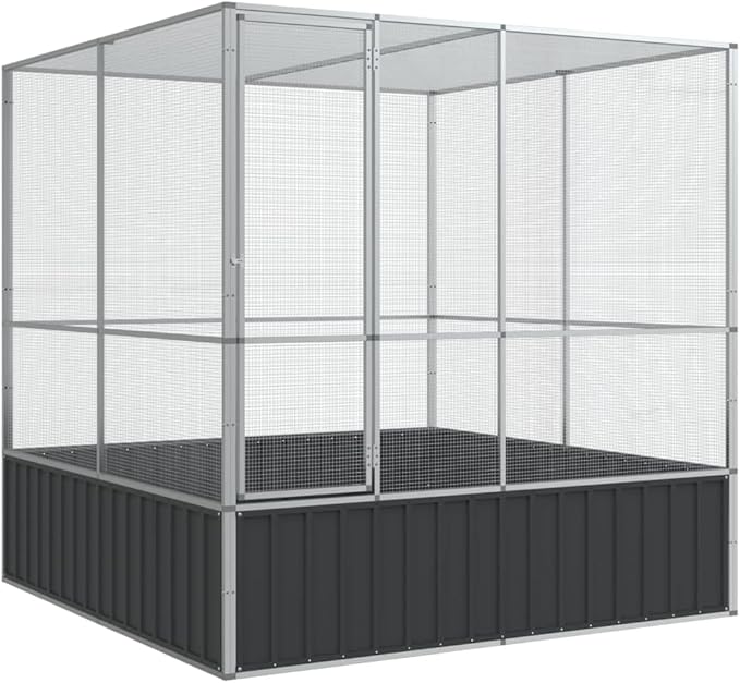 Steel Aviary Silver, Steel Bird Cage, Outdoor Aviary Parrot Cage Wide Flight Metal Birdcage, 83.1"x81.5"x83.5" Steel,-82