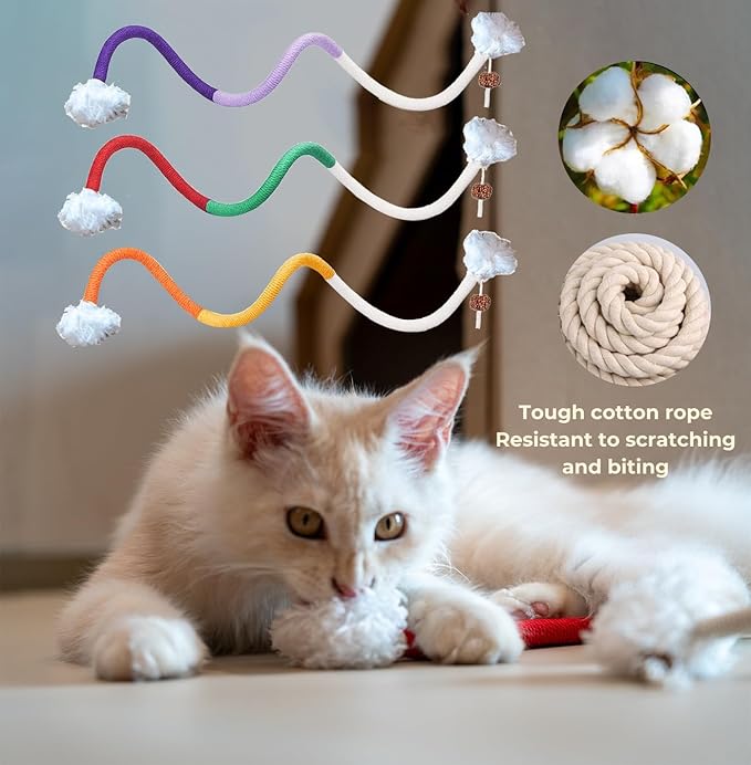 Bent Cat Rope Toy, Pet Chew Toys, Interactive Tease Toys for Cats and Kittens, Bite-Proof Playthings, Cotton Rope Kitten Toys Dental Care Stress Relief Pet Supplies (Extra Large 3 Pack)