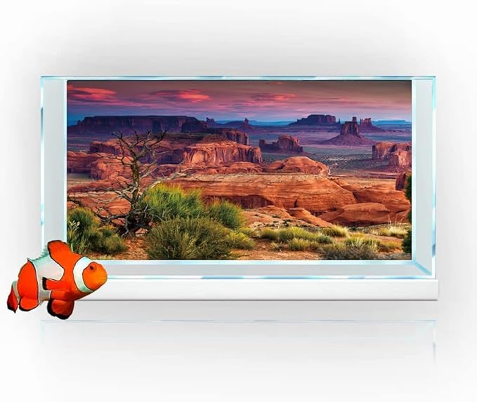 72X18IN Desert Loess Rock Cactus Oasis Reptile Habitat Background, Natural Sunset Desert Themed Terrarium Background, Aquarium Background with 10 EVA Double-Sided Tape