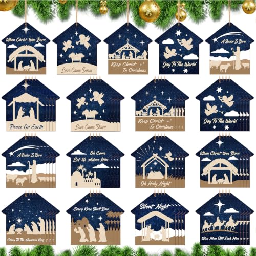 60 Pcs Christmas Ornaments Nativity Scene Wooden (60 Count)