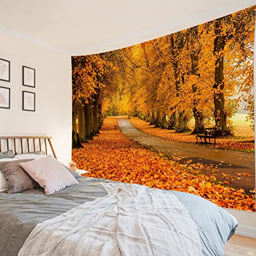 Fall Forest Tapestry Wall Hanging Autumn Natural Landscape Maple Tree with Vintage Road Fall Wall Hanging for Bedroom Living Room Dorm Home Party Holiday Decor 60x40 Inch