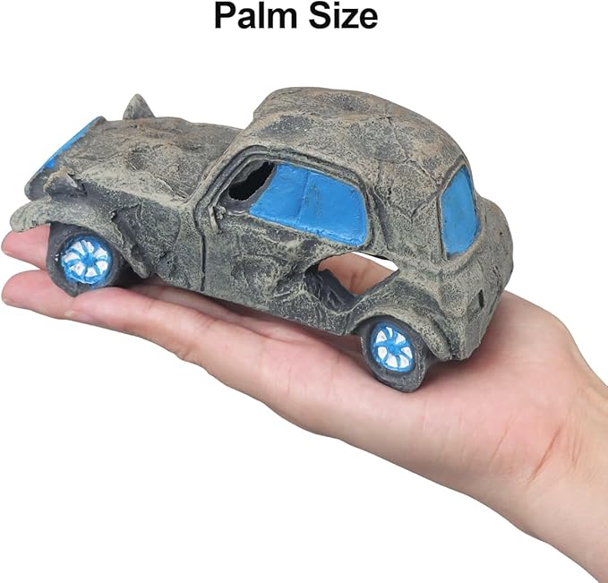 Aquarium Decorations for Fish Tank - Realistic Resin Rock Cave Hideouts, Safe Fish Tank Ornaments with Natural Design for Betta, Goldfish, Shrimp - Easy to Clean (car)