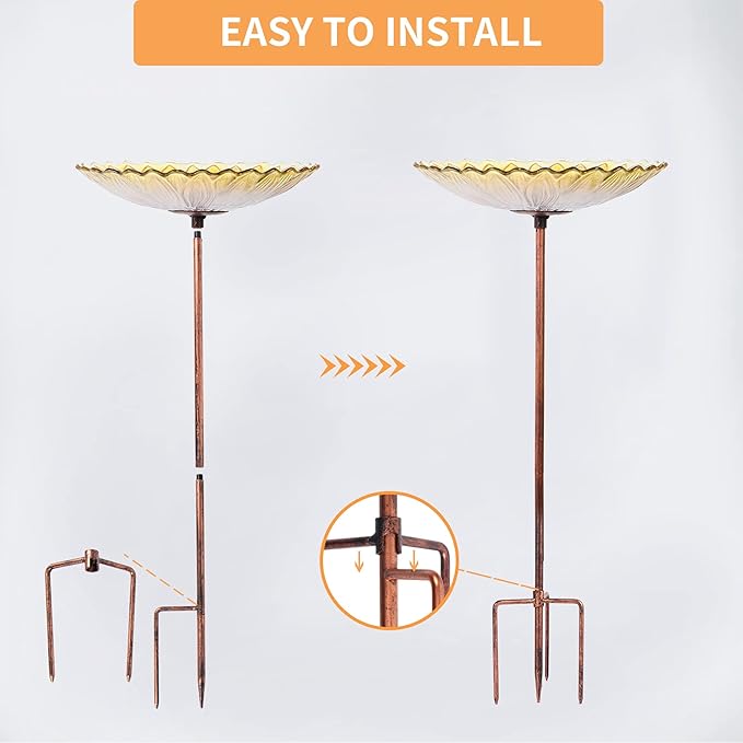 MUMTOP Glass Bird Bath, Garden Outdoor Birdbaths Birdfeeder with Metal Stake Sunflower