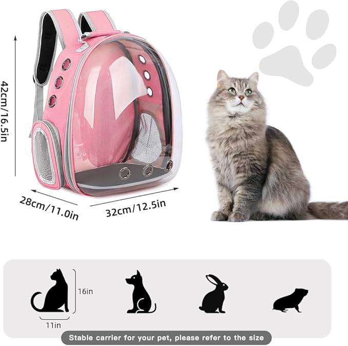 Pet Backpack Carrier,Bubble Backpack Cat Carrier,Pets and Small Dogs,Space Capsule Pet Carrier for Traveling, Walking, Hiking and Outdoor Activities (Pink)