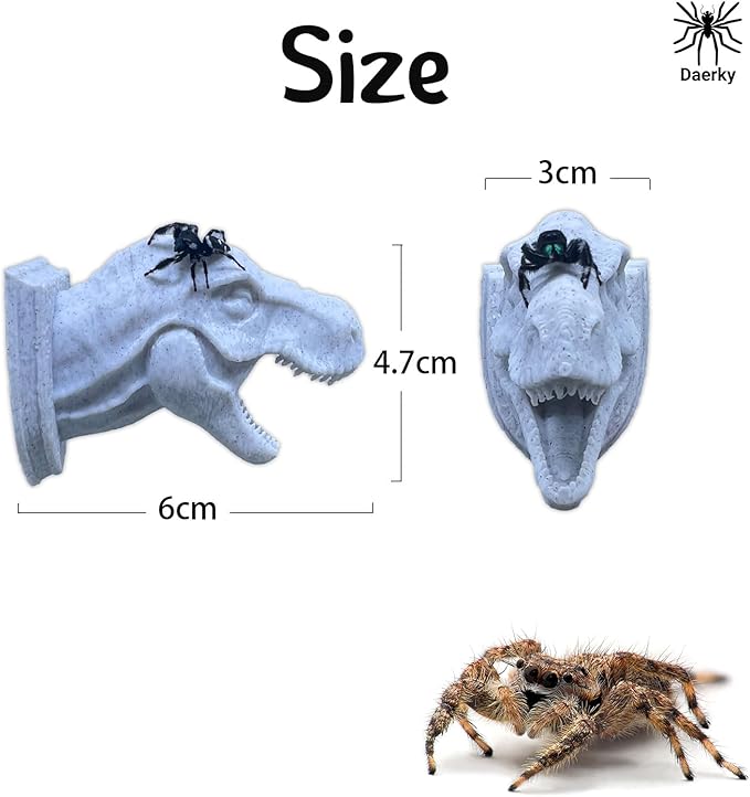 Jumping Spider Hide,3D Printed Dinosaur Head - A Fun Habitat for Jumping Spiders, Small Reptiles, and Small Pets, Suitable for Home Decor with Animal Enclosures (Marble Color)