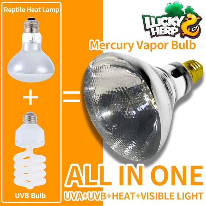 LUCKY HERP 100 Watt UVA+UVB Full Spectrum Vapor Heat Lamp Bulb, High Intensity Self-Ballasted Heat Basking Lamp/Bulb/Light for Reptile and Amphibian, Sun Lamp for Bearded Dragon Lizard Turtle(Clear)
