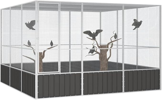 Metal Steel Large Bird Cage for Budgies, Pigeons, Galvanized Steel Birdcage Aviary House, 119.1"x127.8"x83.3", Anthracite,-671