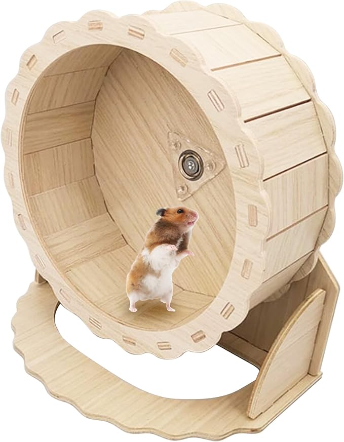Hamiledyi Wooden Hamster Wheel, Small Pets Exercise Wheel, Silent Running Wheel for Gerbil, Mice, Guinea Pigs, Dwarf Syrian Hamster (5.9in)
