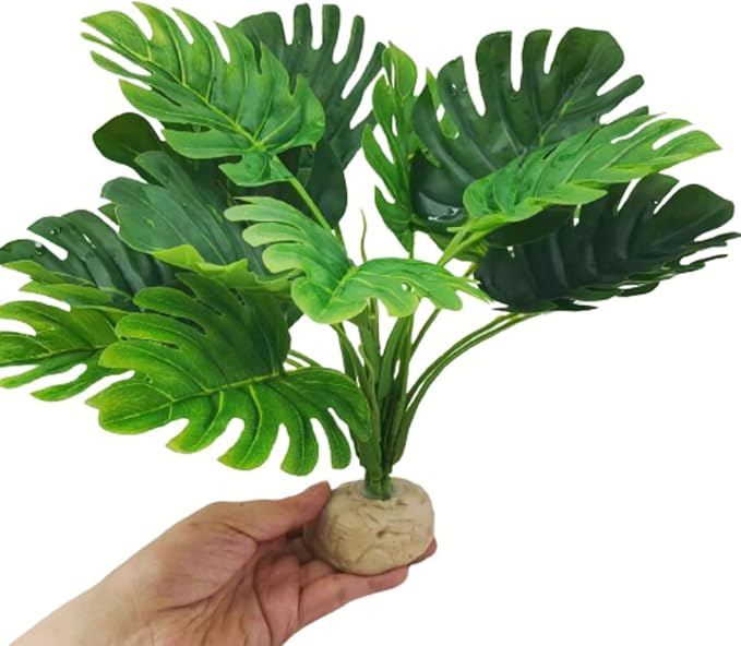 Reptile Terrarium Decor Plants,Amphibian Habitat Decor,Artificial Plants for Tank Accessories,Fake Monstera for Crested Gecko Leopard Lizard Chameleon Ball Python Snake Frog