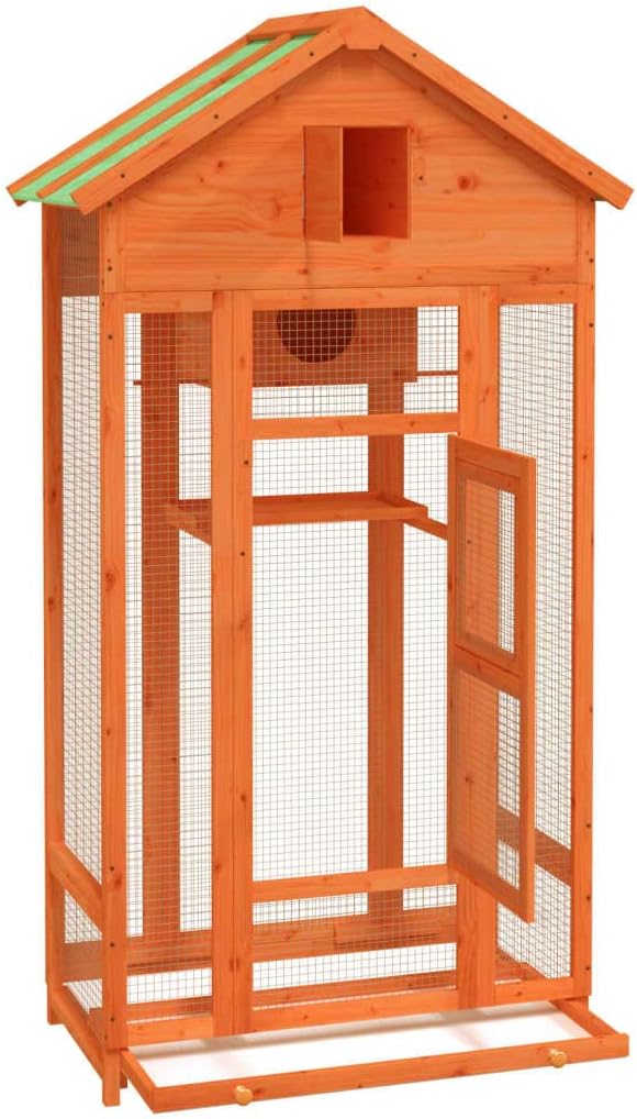 Wooden Bird House Bird Cage, Bird Flight Cages Parrot Cage for Parakeet, Lovebirds, Ringneck, Cockatiels, 36"x20.9"x66.9" Solid Wood Pine,-421