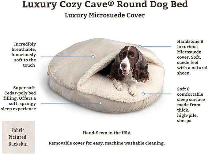 Snoozer Luxury Cozy Cave Dog Bed - Indoor Dog Bed with Cover Cave, Covered Calming Burrow for Medium & Large Sized Pets with Blanket Attached, Enclosed, Washable - XL, Buckskin