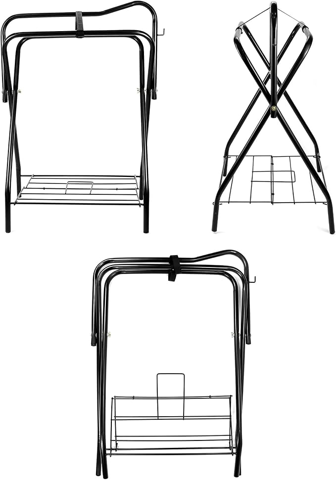 QWORK Freestanding Portable Saddle Rack, Powder Coated Frame Standing Holder, Saddle Strong Tubular Steel 24" L x 19" W x 35" H