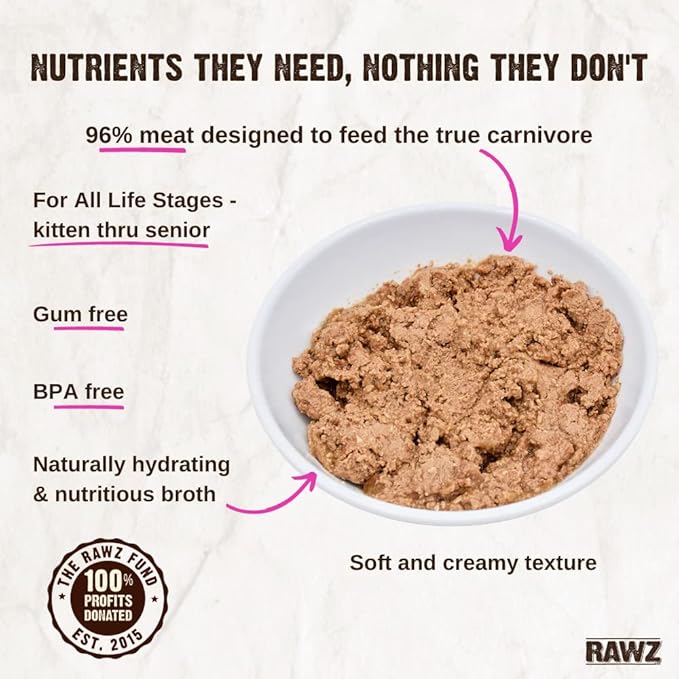 Rawz Natural Premium Pate Canned Cat Wet Food - Made with Real Meat Ingredients No BPA or Gums - 5.5oz Cans 24 Count (Turkey & Salmon)