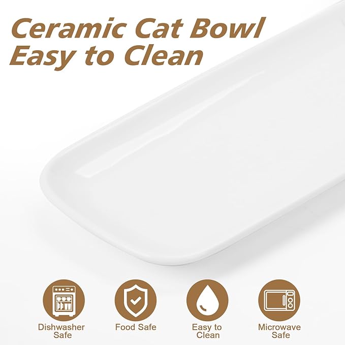 Cat Food Bowl,Extra Wide Ceramic Bowls for Multi-Cat Family and Flat Face Cats,Anti Whisker Fatigue Dishes Shallow Kitten Plates for Food and Water