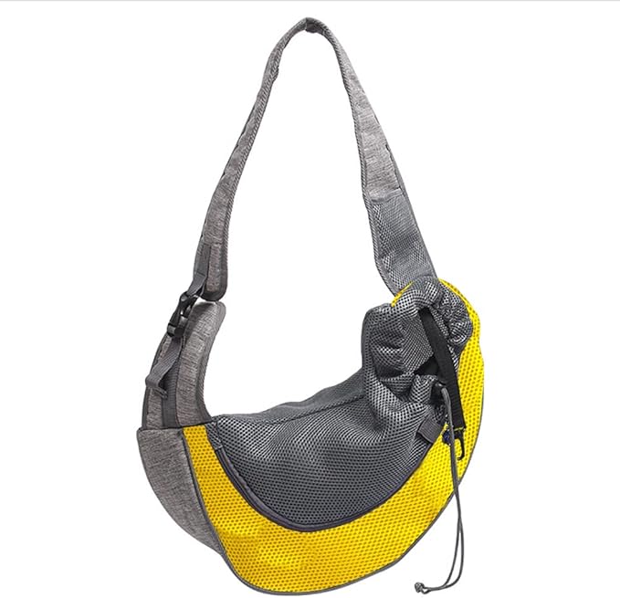 JiangYanus Dog Carrier Sling, Hand Free Drawstring Dog Papoose with Adjustable Strap, Breathable Mesh Travel Safe Puppy Sling Bag Carrier, Crossbody Satchel Dog Purse with Pocket for Outdoor Dogs Cats