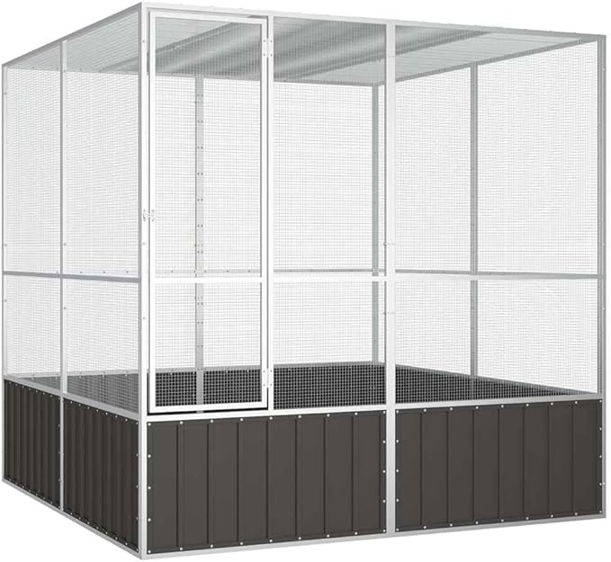 Metal Steel Large Bird Cage for Budgies, Pigeons, Galvanized Steel Birdcage Aviary House, 84.1"x85.6"x83.3", Anthracite,-670