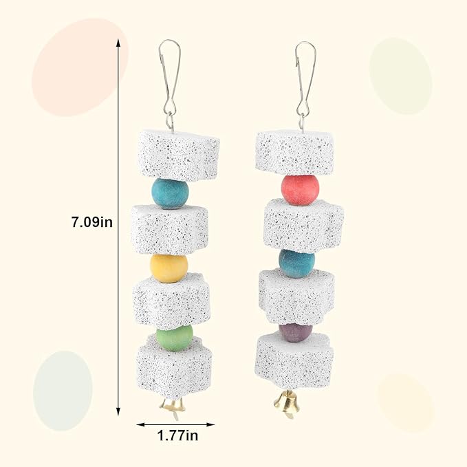 Hypeety Colorful Parrot Calcium Teeth Mouth Molar Grinding Stone Parakeet Parrot Budgie Cockatiel Cage Toy Hammock Swing Toy Hanging Toy Parrot Chewing Toy (2pcs)
