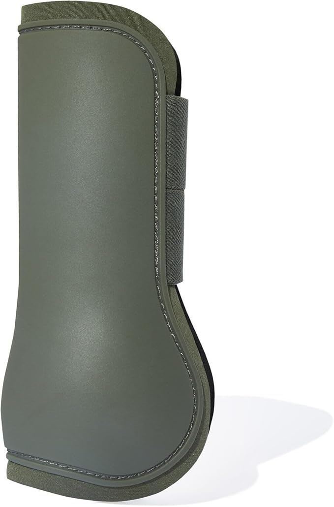 HORZE Adepto Open Front Tendon Boots | Durable Shell with Neoprene Lining - Beetle Khaki Green - Horse