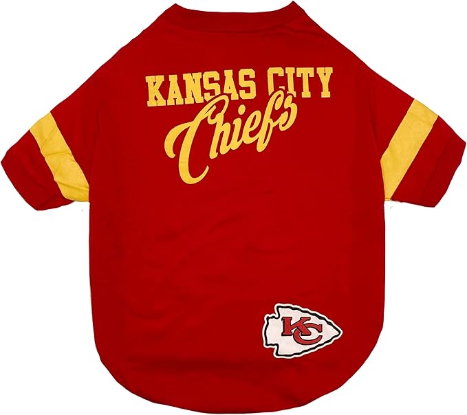 NFL Kansas City Chiefs T-Shirt for Dogs & Cats, Large. Football Dog Shirt for NFL Team Fans. New & Updated Fashionable Stripe Design, Durable & Cute Sports PET TEE Shirt Outfit