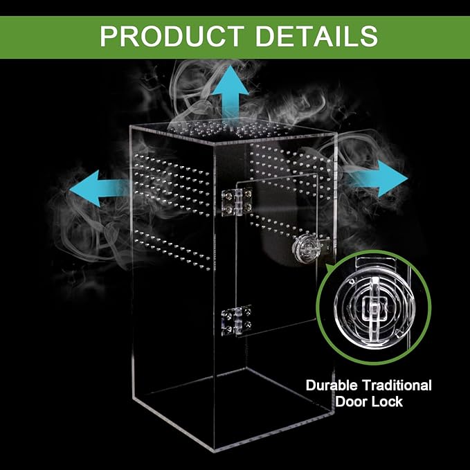 NANEEZOO Jumping Spider Enclosure with Front Opening Door, 6"x6"x12" Reptile Breeding Box Micro Habitat Terrarium for Small Tree Dwelling Reptiles, Spiders, Mantis & Invertebrates