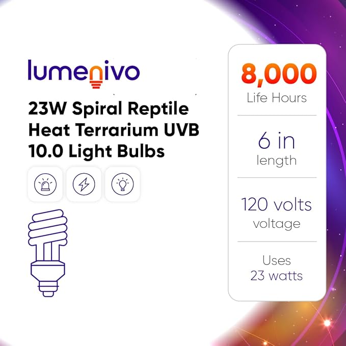 lumenivo UVB Reptile Light 23W 10.0 Desert Terrarium UVB Bulb for Bearded Dragon, Dwarf Monitors, Veiled Chameleons - Simulates UVB from The Sun to Help in Calcium Absorption - 120V - 5 Pack
