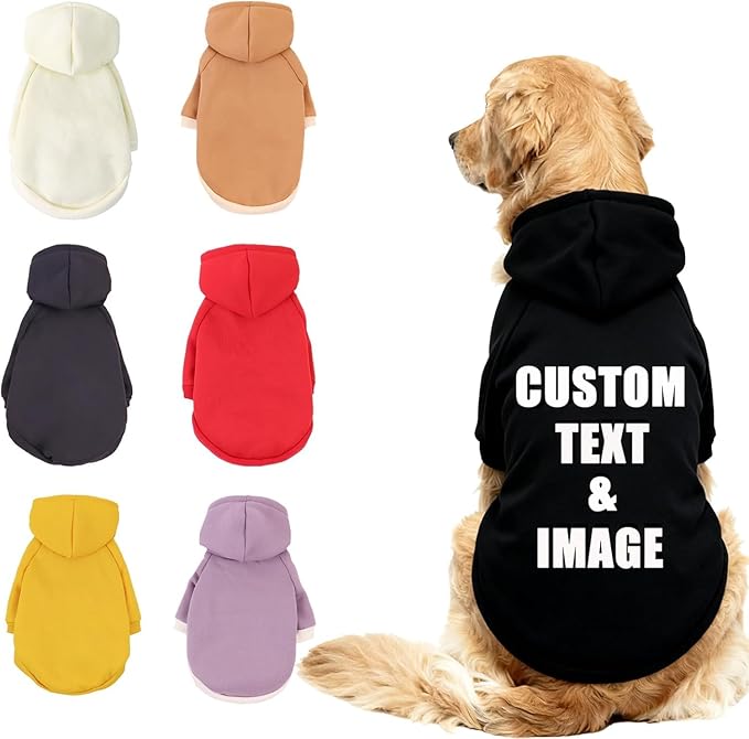 Custom Dog Hoodie, Personalized Sweatshirt with Photo Text Name Logo, Customized Hooded Sweater for Small Medium Large Dogs & Cats (Black, M)