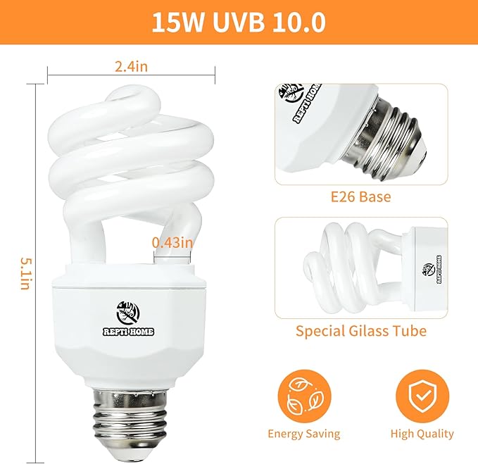 UVA UVB Reptile Light 15W 10.0,Desert Terrarium Compact Fluorescent Lamp,UVB Reptile Light Bulb for Snake,Spider,Bearded Dragon