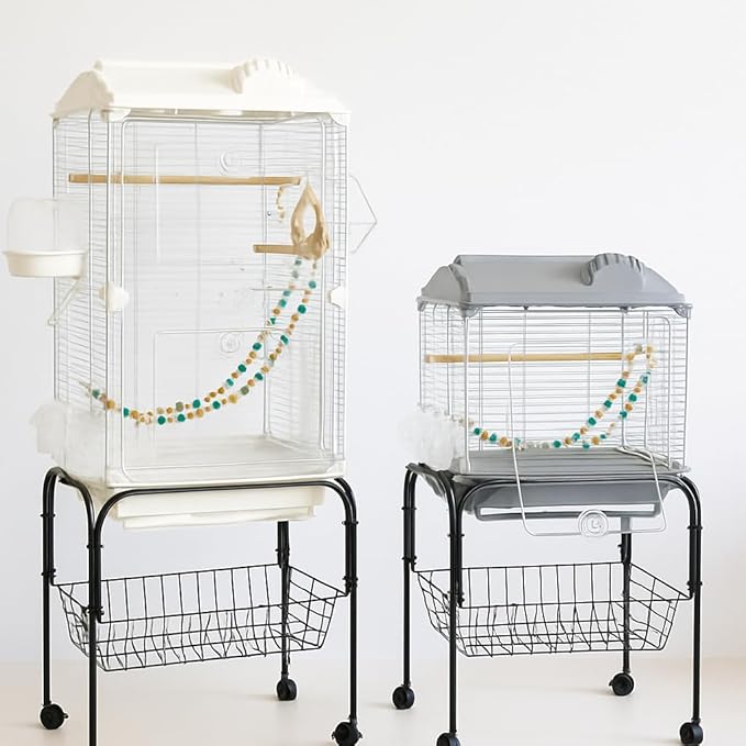Clear View Bird Cage Stand with Wheels and Basket (Black)