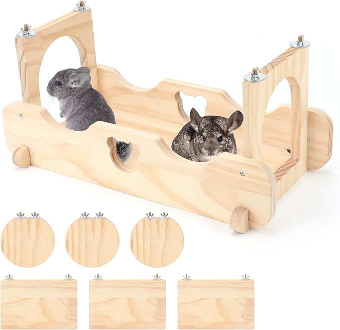 Rypet Wood Chinchilla Suspension Bridge, Pine Wood Chinchillas Ledges Set and Cage Platform, Small Animals Habitat Toy Chinchillas Cage Accessories Chinchilla Hideout for Sugar Gliders Rats Squirrel