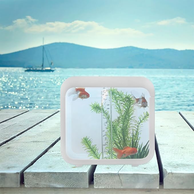 Plastic Aquarium Miniature Kits Small Aquarium Mini Fish Tank Small with LED Lighting Fish Landscape Box Desktop Decoration LED Creative