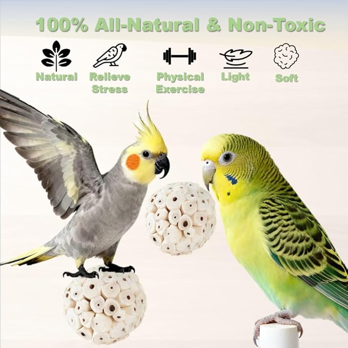 Bird Toys - 9Pcs 1.6" Natural Sola Balls, Cage Enrichment | Chewing and Shredding Parrot Toys | Ideal for Parakeets/Cockatiels/Conures/Lovebirds and Small to Medium Birds