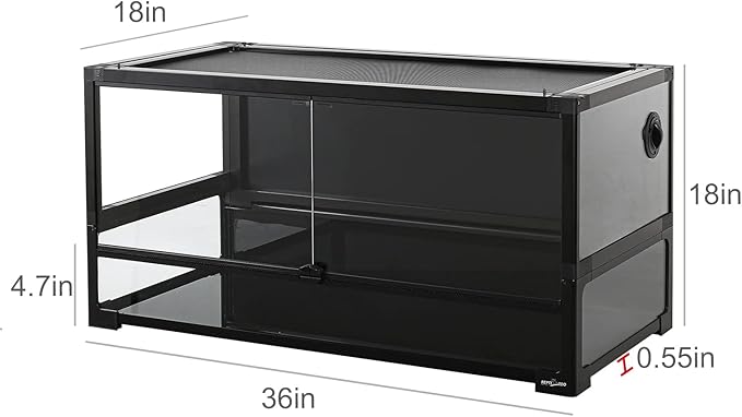 REPTI ZOO 50 Gallon Tempered Glass Reptile Large Terrarium Tank with Black PVC Back Panel Reptile Terrarium 36"x18"x18" Easy Folding