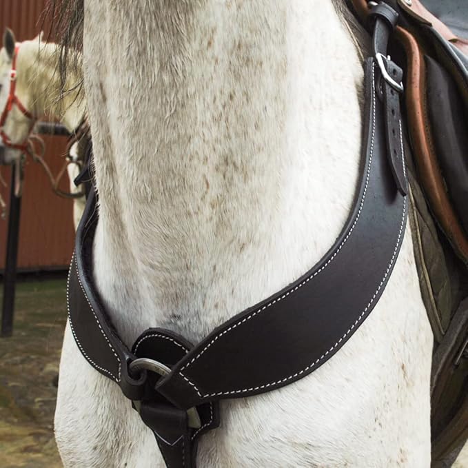 Western Horse Breast Collar - Hand-Tooled Leather Tack for Barrel Racing, Roping & Trail Riding - Durable Adjustable Fit - Rodeo & Show-Quality Equestrian Gear