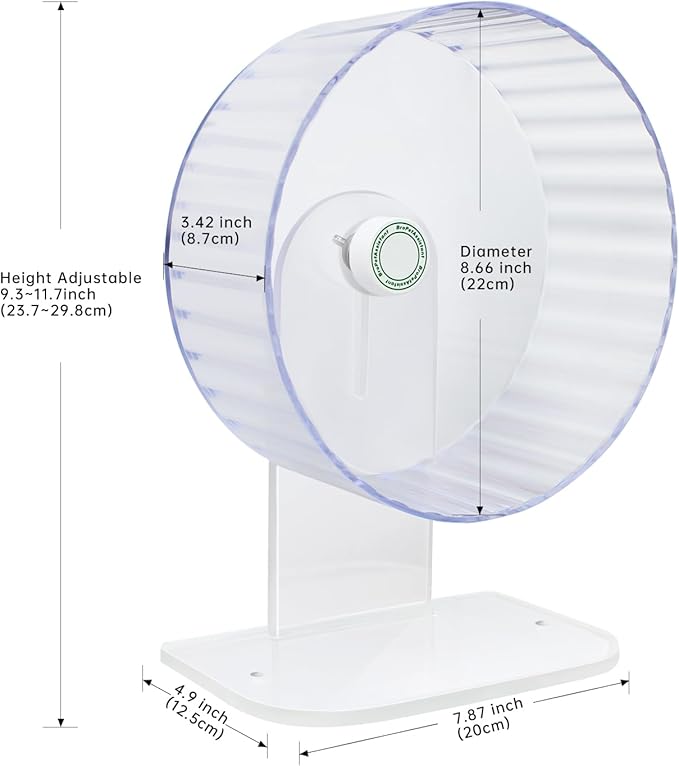 Silent Hamster Exercise Wheels - Fully Transparent, Height Adjustable Running Exercise Wheels for Various Small Animals (Medium)