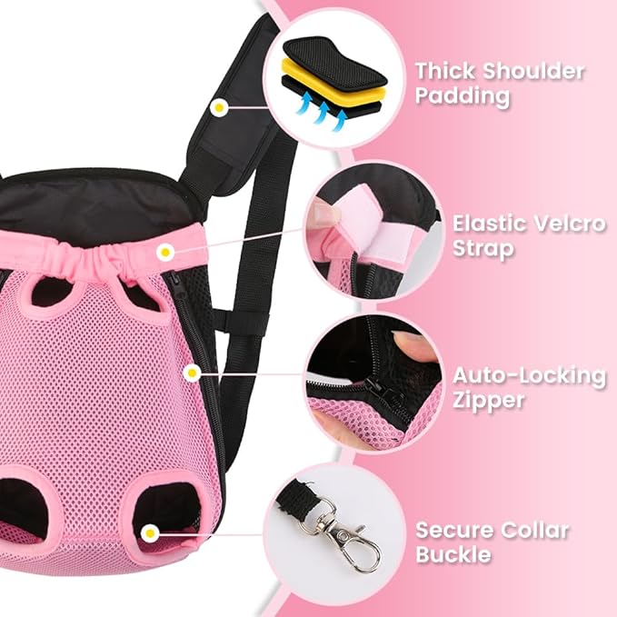 Mosago Dog Backpack Carrier, Thick Straps & Cushion, Pet Sling Front Backpacks for Small Medium Dogs 4-7 Lbs, Legs Out, Adjustable Wearable Puppy Chest Travel Bag, Easy-Fit for Hiking/Walking/Camping