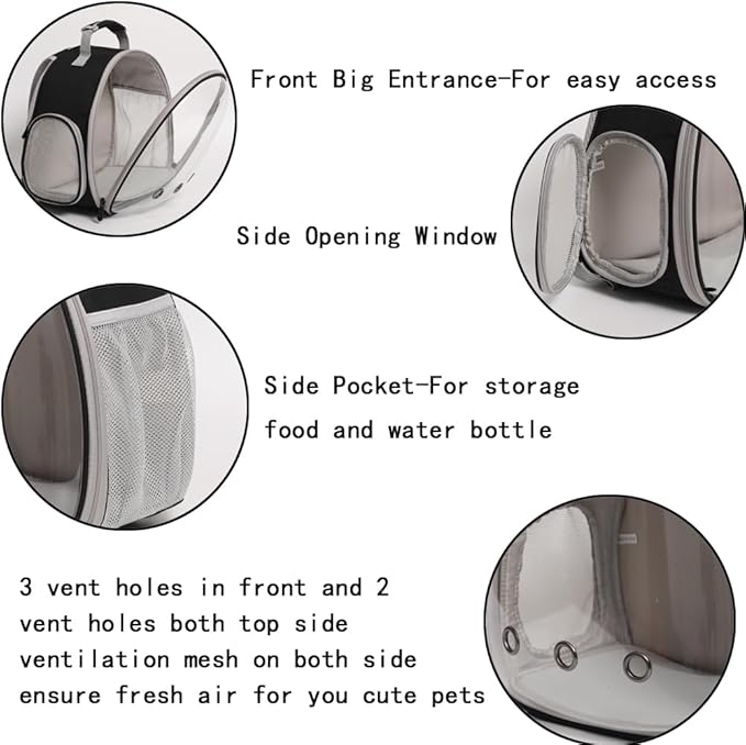 Lizard Travel Backpack Carrier,Small Animal Portable Backpack Carrier,Space Capsule Clear Bubble Window Travel Backpack for Bearded Dragon,Guinea Pig,Rabbit, Airline Approved (Grey, Backpack)