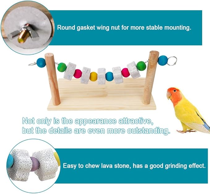 Hamster Wood Ledge Platform with Lava Stone Block Chew Toys,Pet Cage Resting Wooden Shelf for Chinchilla Guinea Pig Gerbil Mouse Rat