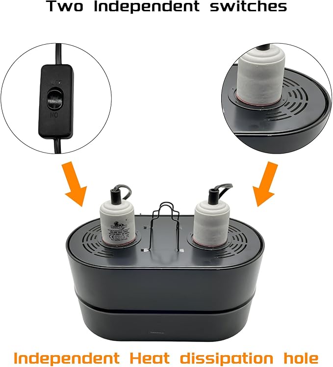 Dual Reptile Light Fixture Deep Dome,Max 150W,UV Lamp Fixture Dual Lamp Cap for Reptiles Terrarium with Two Independent Switches Heat Lighting Lamp Kit.