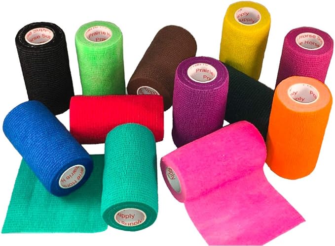 3 Inch Vet Wrap Tape Bulk (Assorted Colors) (Pack of 24) Self Adhesive Adherent Adhering Flex Bandage Grip Roll for Dog Cat Pet Horse