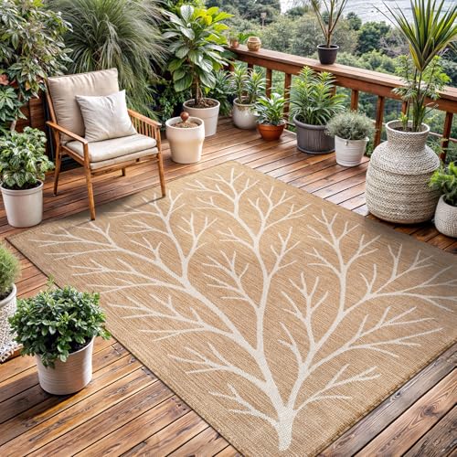 Washable Indoor Outdoor Rug 6x9 Modern Area Rugs Branch Pattern Non Shedding Waterproof Easy Clean Patio Deck Porch Living Room Bedroom Garden RV (54 Sq Ft)