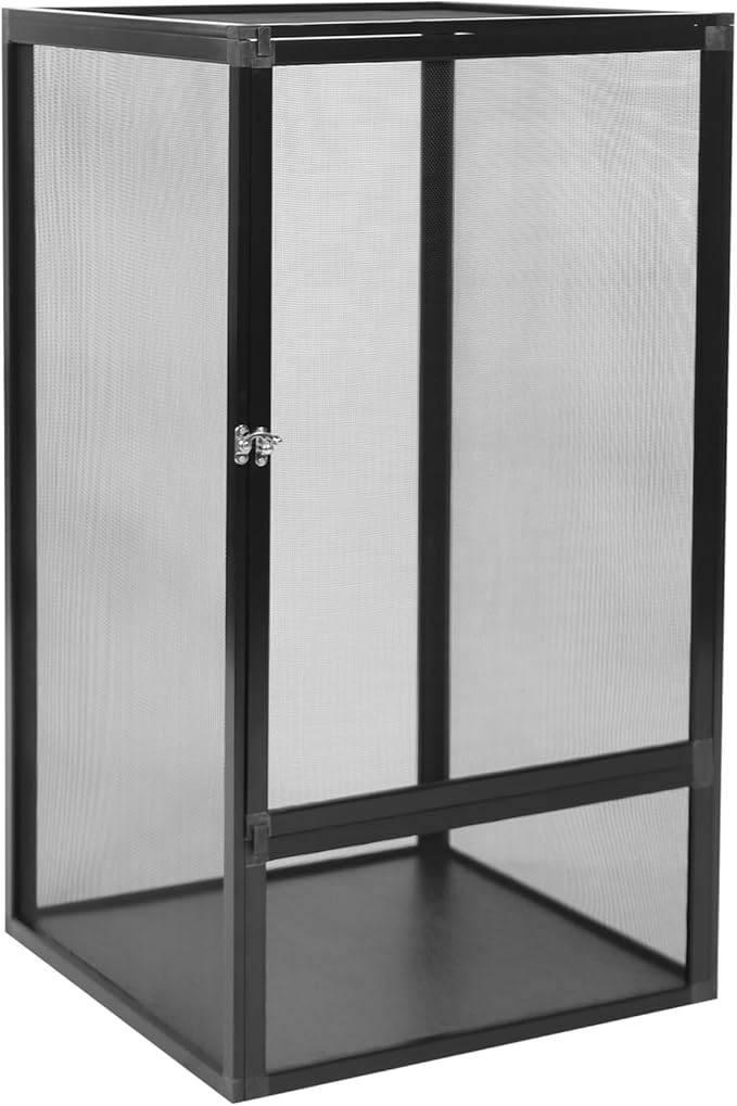 Reptile Terrarium 17.72" x 17.72" x 31.50" Vertical Metal Mesh Structure Enclosure with Hinge Door and Removable Top Mesh for Small Reptiles, Geckos, Frogs, Lizards, Snakes