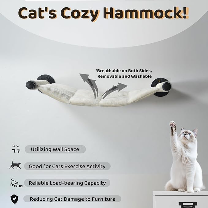 Cat Hammock Wall Mounted, 22.44 x 13.78 inch Wall Mounted Cat Shelves, Metal Brackets Beds for Sleeping, Playing, Climbing & Resting Stabilized Wall Furniture (Soft & Warm Fabric)