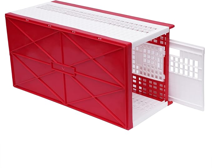 Racing Pigeon Carrier Box, Plastic Transportation Pigeon Cage, Folding Pigeon Training Release Cage with 2 Side Doors + 2 Top Department