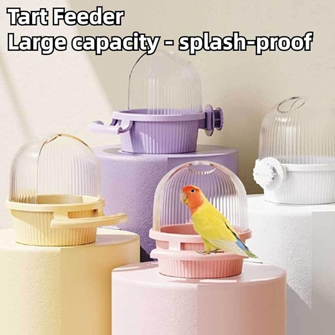 Bird Feeder for Cage – No Mess Feeder & Water Dispenser, Easy to Install and Clean, Semi-Enclosed Design Prevents Splashing (Pink)
